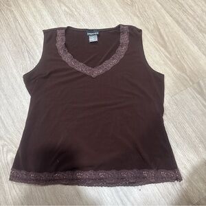 Imayaka Brown Lace Trim Women's Top